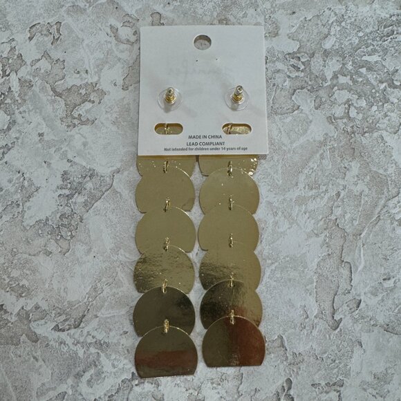 Gold Textured Drop Earrings, Modern Statement Dangle Earrings, Minimal Glam - Picture 6 of 7